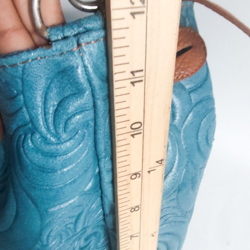 New Massimo Castelli Shoulder Bag Rose Textured Leather Convertible Teal Tan Bag - Picture 10 of 14